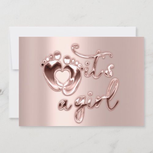  Its A Girl New Baby Shower Rose Pink Heart Feet  Invitation