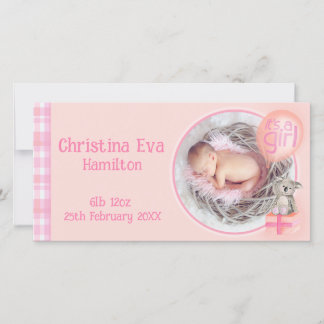 "It's a girl" newborn baby announcement card