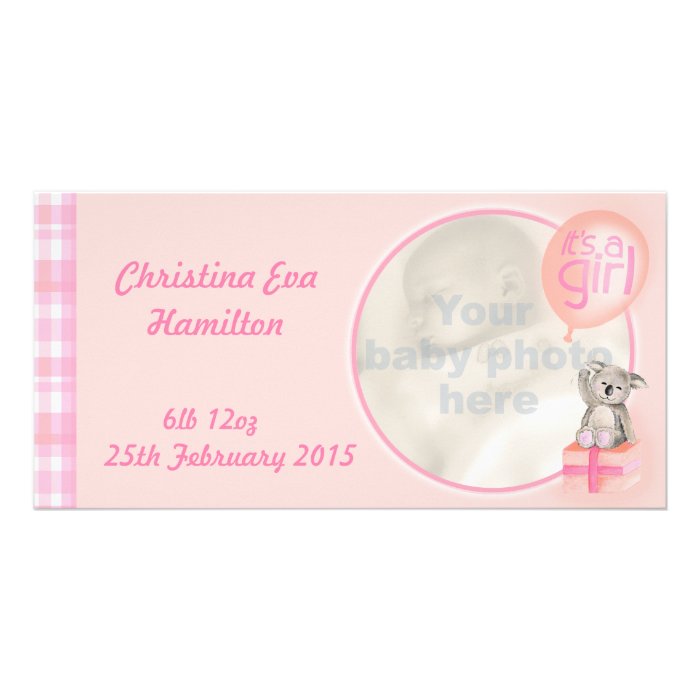 "It's a girl" newborn baby announcement card Photo Card Template