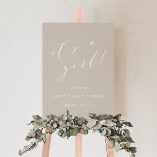 It's a Girl Oak Beige Baby Shower Welcome Sign