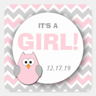 Pink Gray Owl Baby Shower Stickers Zazzle