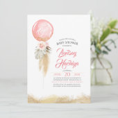 It's A Girl Pampas Grass Pink Balloon Baby Shower Invitation (Standing Front)