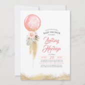 It's A Girl Pampas Grass Pink Balloon Baby Shower Invitation (Front)