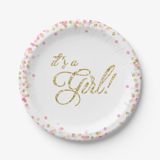 It's a girl Paper Plates Baby shower Pink Gold