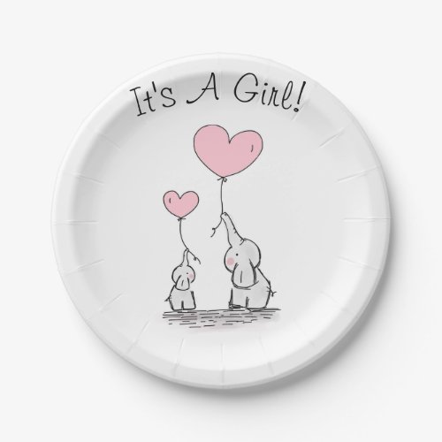 Its a Girl Paper Plates Mom  Baby Elephant Pink