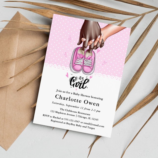 It's a Girl Parents with Pink Shoes Baby Shower Invitation (Creator Uploaded)