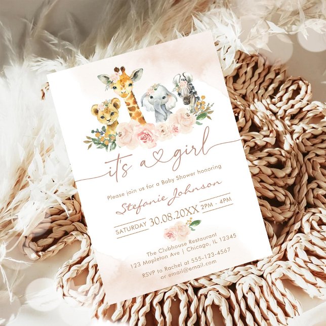 It's A Girl Party Animals Safari Baby Shower Invitation (Creator Uploaded)