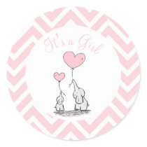 Its a Girl Pastel Baby Elephant with Heart Custom Classic Round Sticker