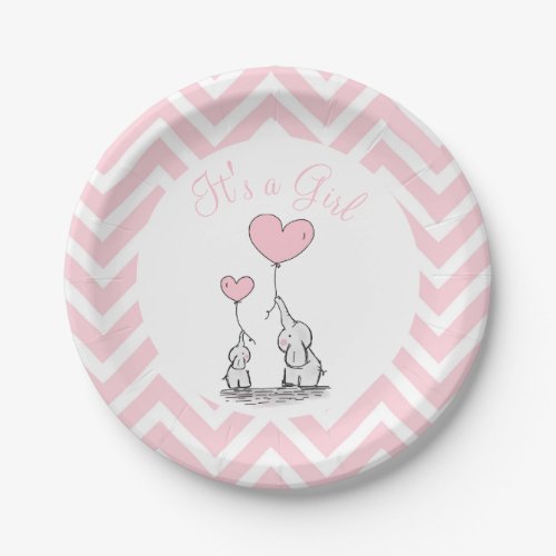 Its a Girl Pastel Baby Elephant with Heart Custom Paper Plates