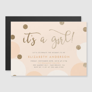 It's a Girl! Peach & Gold Confetti Baby Shower Magnetic Invitation