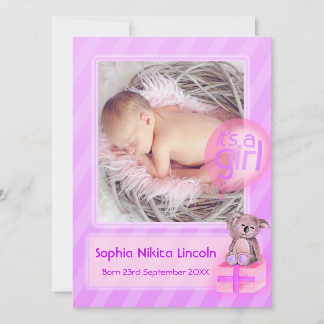 It's a girl photo newborn baby announcement card (Front)