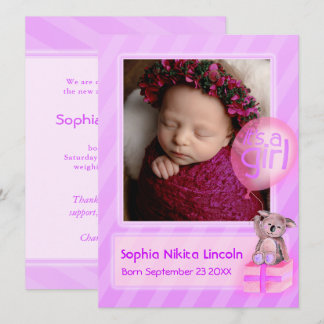 It's a girl photo newborn baby pink announcement
