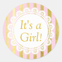 Its a Girl, Pink and Gold Baby Sticker