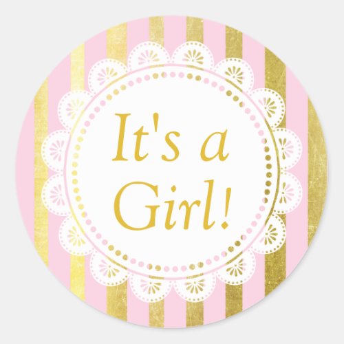 Its a Girl Pink and Gold Baby Sticker