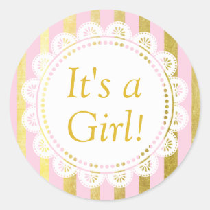 Its a Girl, Pink and Gold Baby Sticker