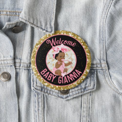 Its a Girl Pink and Gold Glitter Elegant Button