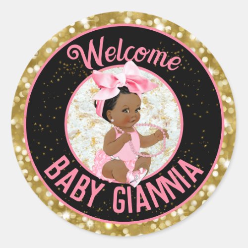 Its a Girl Pink and Gold Glitter Elegant Classic Round Sticker