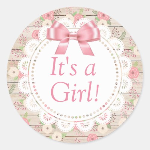 Its a Girl Pink and Tan Wood Baby Sticker