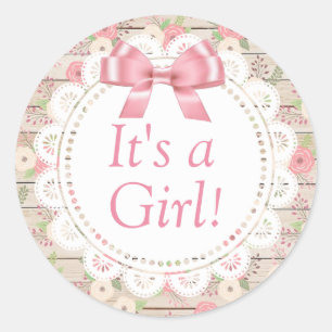 Its a Girl, Pink and Tan Wood Baby Sticker