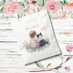 It's a Girl   Pink Baby and Puppy Baby Shower Favor Bag