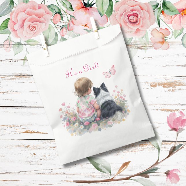 It's a Girl | Pink Baby and Puppy Baby Shower Favor Bag (Creator Uploaded)