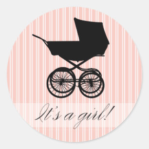 It's a Girl! Pink Baby Buggy Sticker