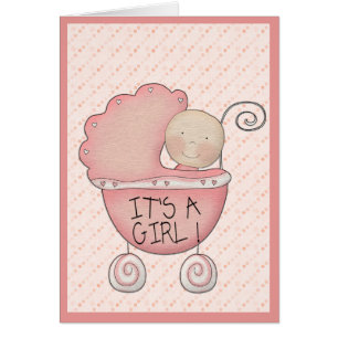 It's A Girl! Pink Baby Carriage Baby Photo Cards