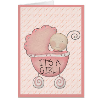 It's A Girl! Pink Baby Carriage Baby Photo Cards