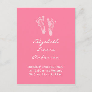 Its a Girl Pink Baby Footprints Birth Announcement