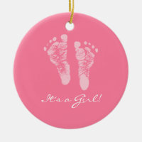 Its a Girl Pink Baby Footprints Birth Announcement