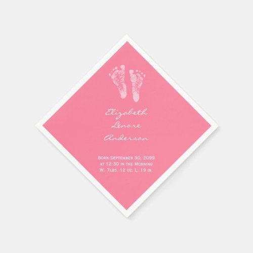 Its a Girl Pink Baby Footprints Birth Announcement Paper Napkins