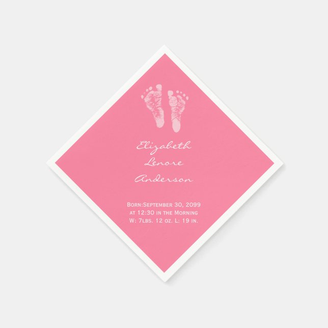Its a Girl Pink Baby Footprints Birth Announcement Paper Napkins (Corner)