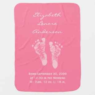 Its a Girl Pink Baby Footprints Birth Announcement Receiving Blanket
