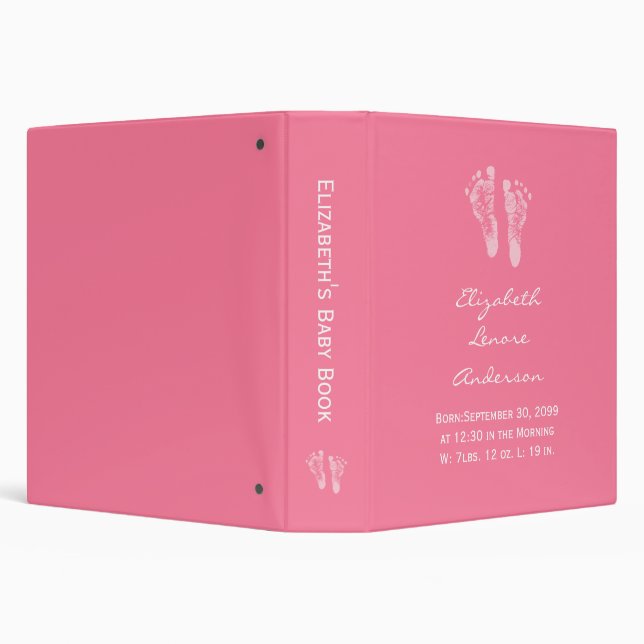 Its a Girl Pink Baby Footprints Birth Scrapbook Binder (Background)