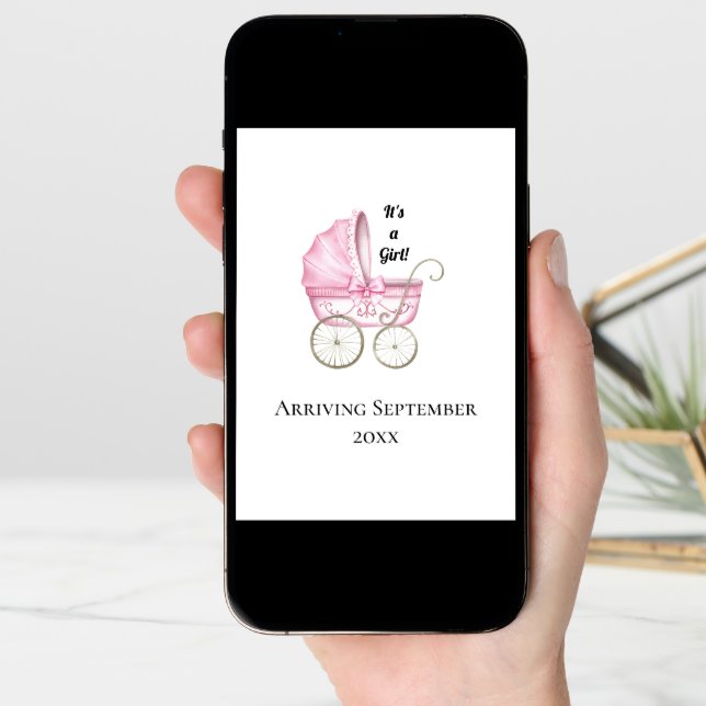 It's A Girl! Pink Baby Pregnancy Announcement (Front Digital)