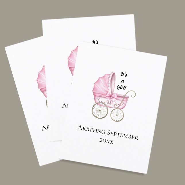 It's A Girl! Pink Baby Pregnancy Announcement Postcard (Creator Uploaded)