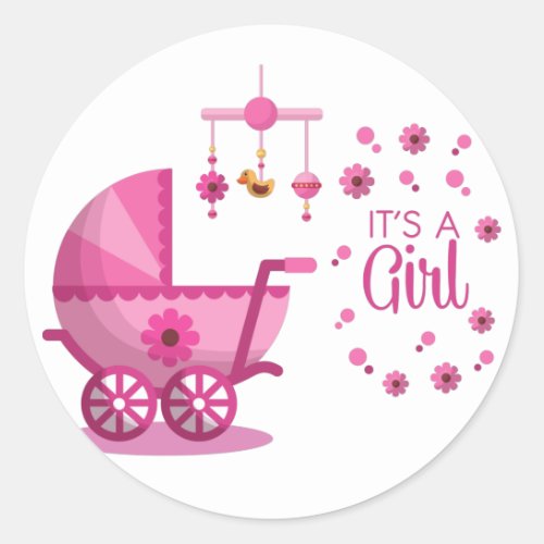 Its A Girl Pink Baby Shower Classic Round Sticker