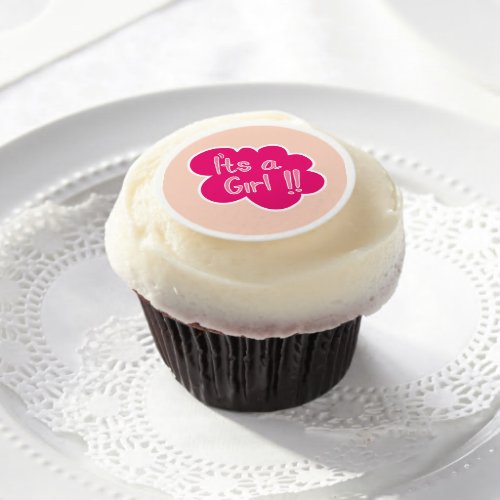 Its a girl pink baby shower edible frosting rounds