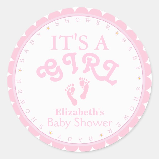 It's A Girl-Pink Baby Shower Favor Classic Round Sticker (Front)