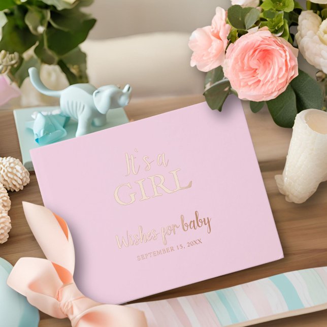 It's a girl Pink Baby Shower Gold Foil Foil Guest Book (Creator Uploaded)
