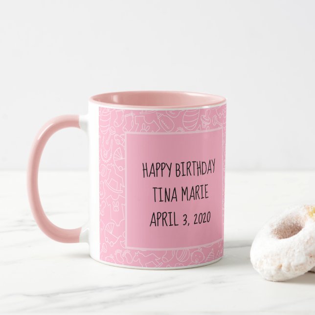 It's a Girl Pink Baby Shower Personalized Mug (With Donut)