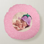It&#39;s a Girl Pink Baby Shower Personalized Round Pillow