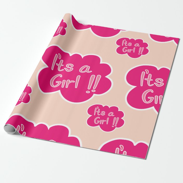 It's a girl pink baby shower wrapping paper