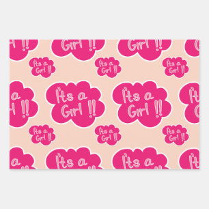 It's a girl pink baby shower wrapping paper sheets
