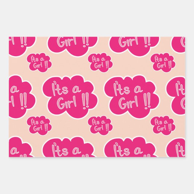 It's a girl pink baby shower wrapping paper sheets (Front)