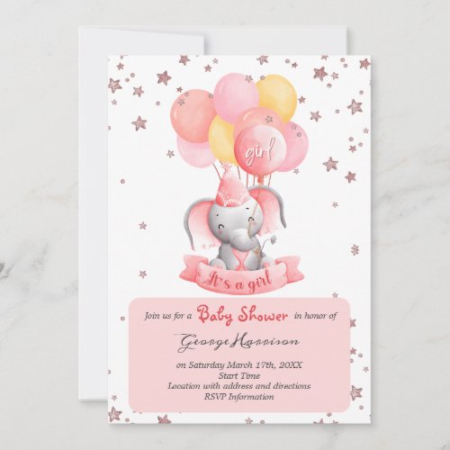 Its a Girl Pink Balloon Baby Shower Invitation