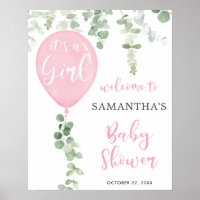 It's a girl pink balloon baby shower welcome sign