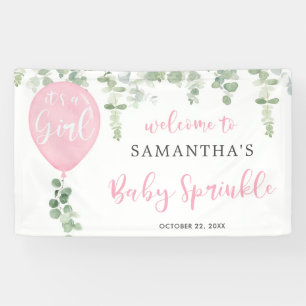 It's a girl pink balloon eucalyptus baby sprinkle banner