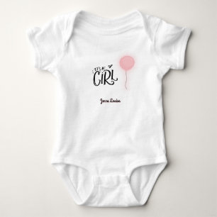 It's A Girl Pink Balloon Personalized Baby Bodysuit