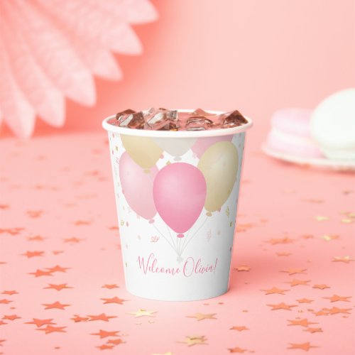 Its a Girl Pink Balloons and Confetti Paper Cups